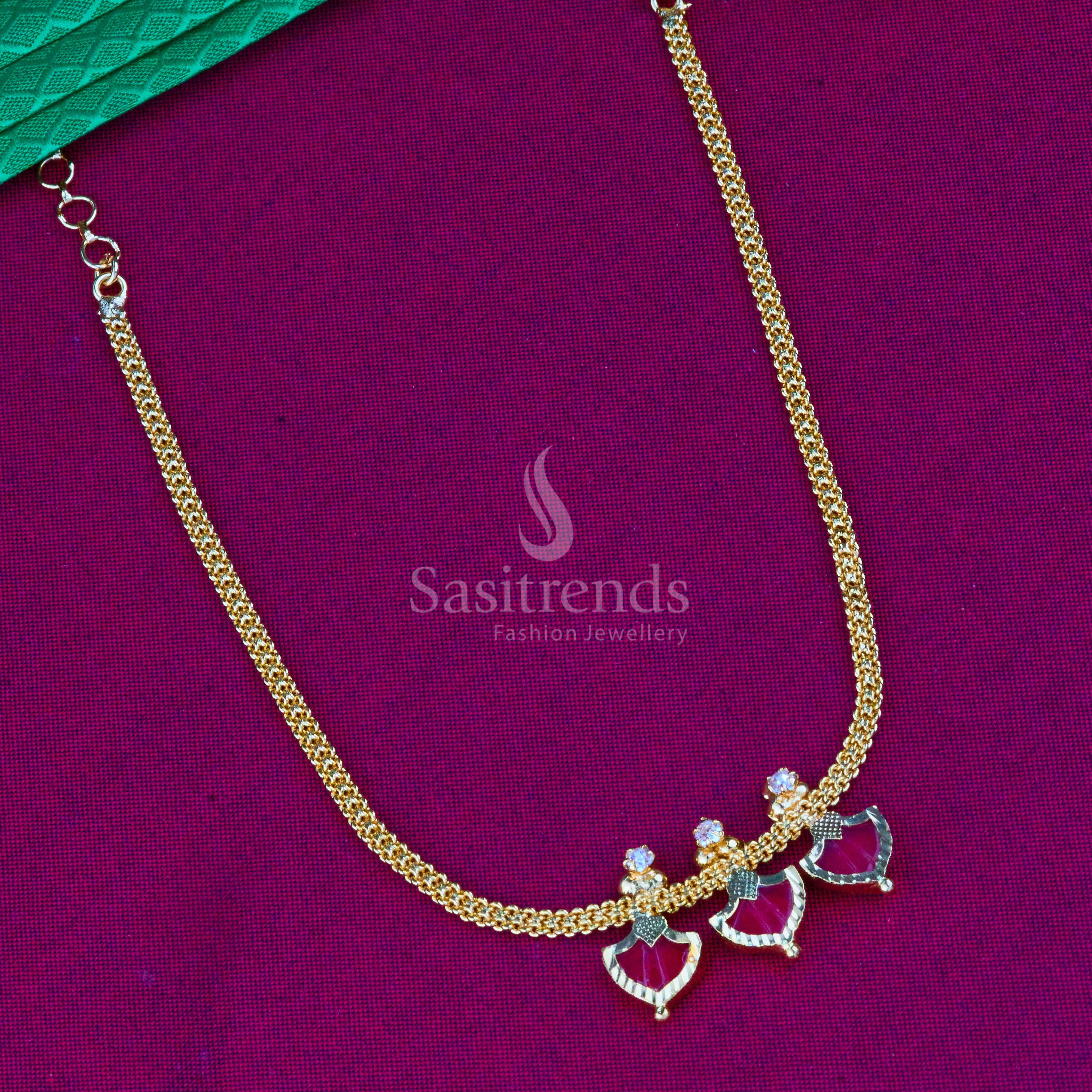 Traditional Kerala Palakka Necklace - Gold Plated Jewellery Set - Sasitrends