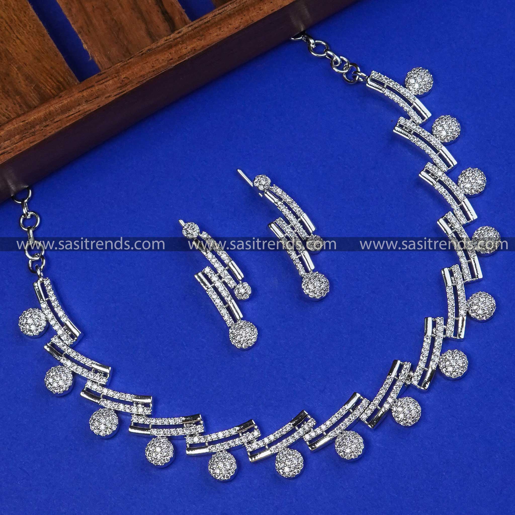 Elegant AD Staircase Necklace Set with Earrings - Perfect for Parties and Receptions