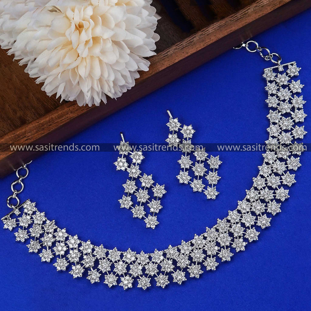 Glamorous Star Flower AD Necklace Set for Weddings & Parties