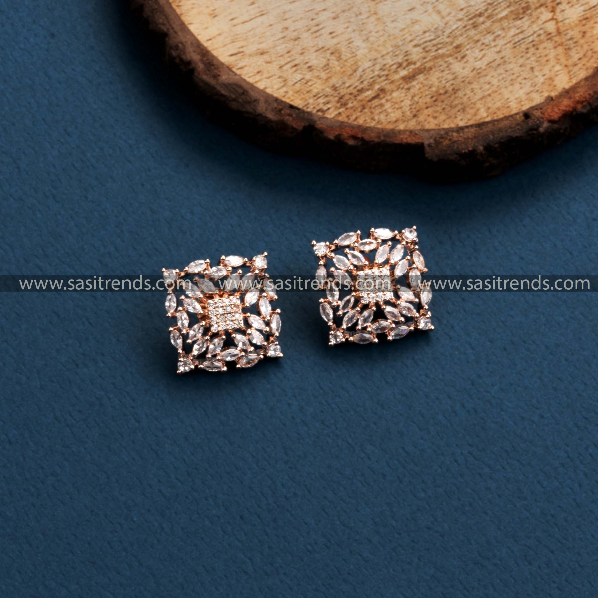 Rich Look Party Wear Earrings with Stunning Square Motif - American Diamond Stones | Sasitrends - Sasitrends