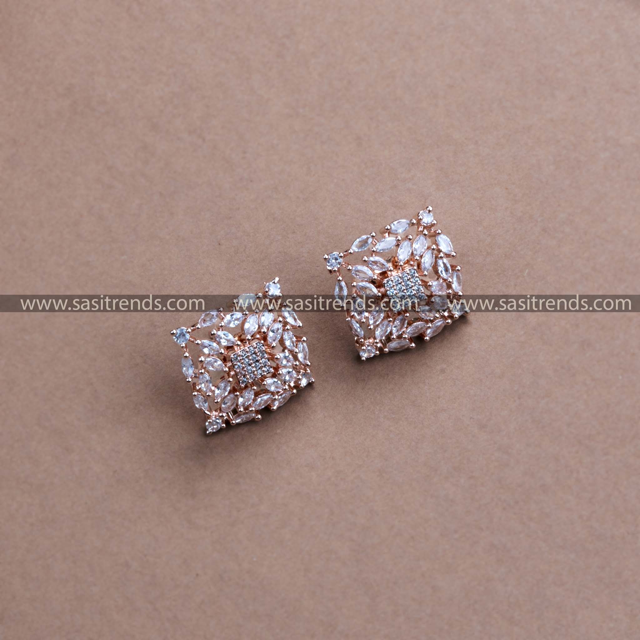 Rich Look Party Wear Earrings with Stunning Square Motif - American Diamond Stones | Sasitrends - Sasitrends