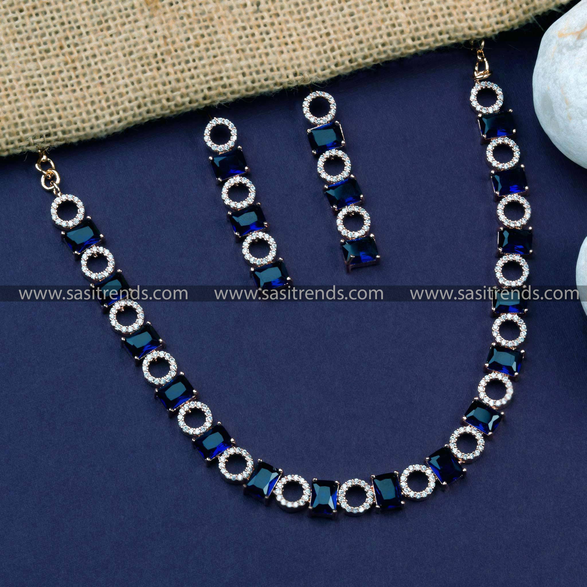 Captivating Rose Gold Plated Necklace with Beautiful Blue AD Stone Accents - Party Glamour