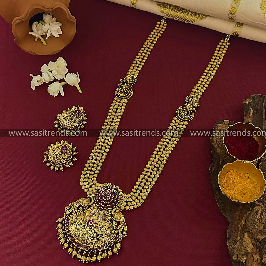 Grand 4 Layer Haram Long  Peacock Floral Necklace Set