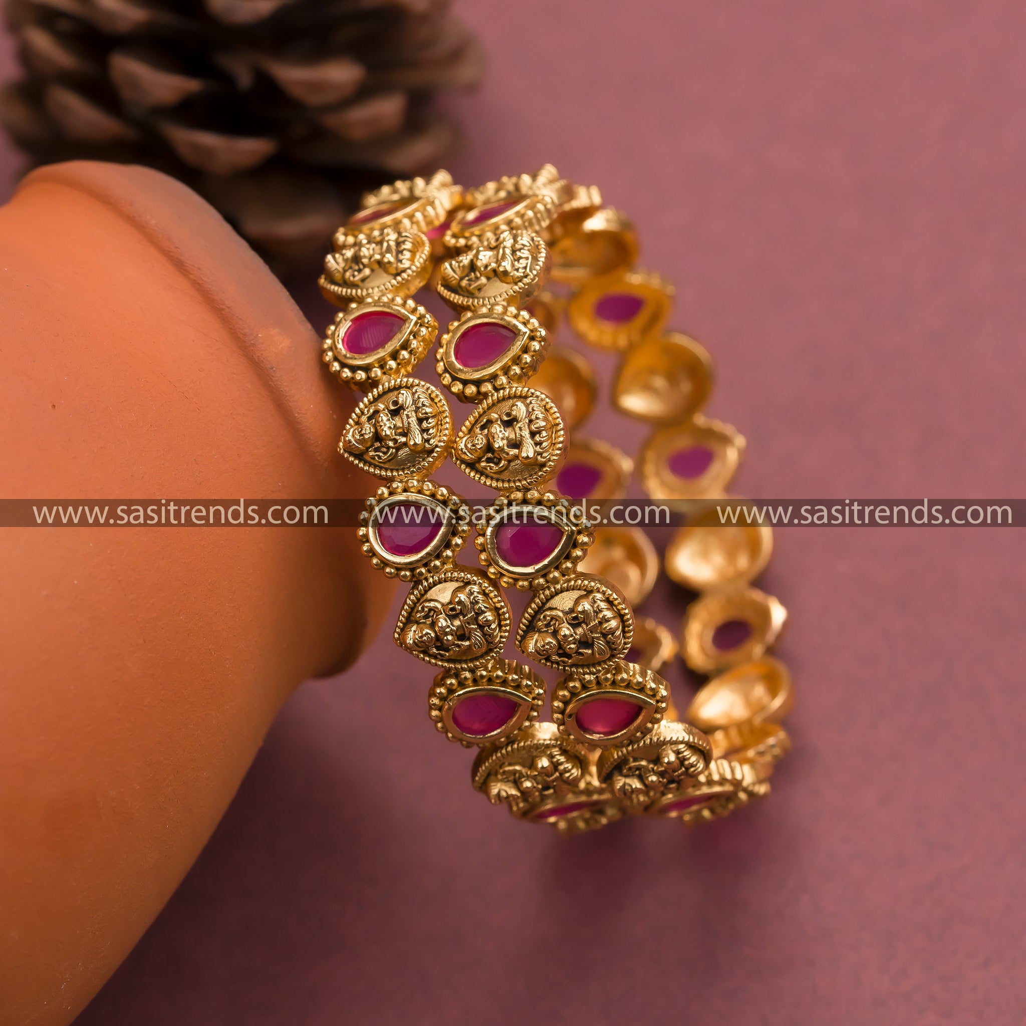 Trendy Matt Gold Plated Lakshmi Motif Bangles