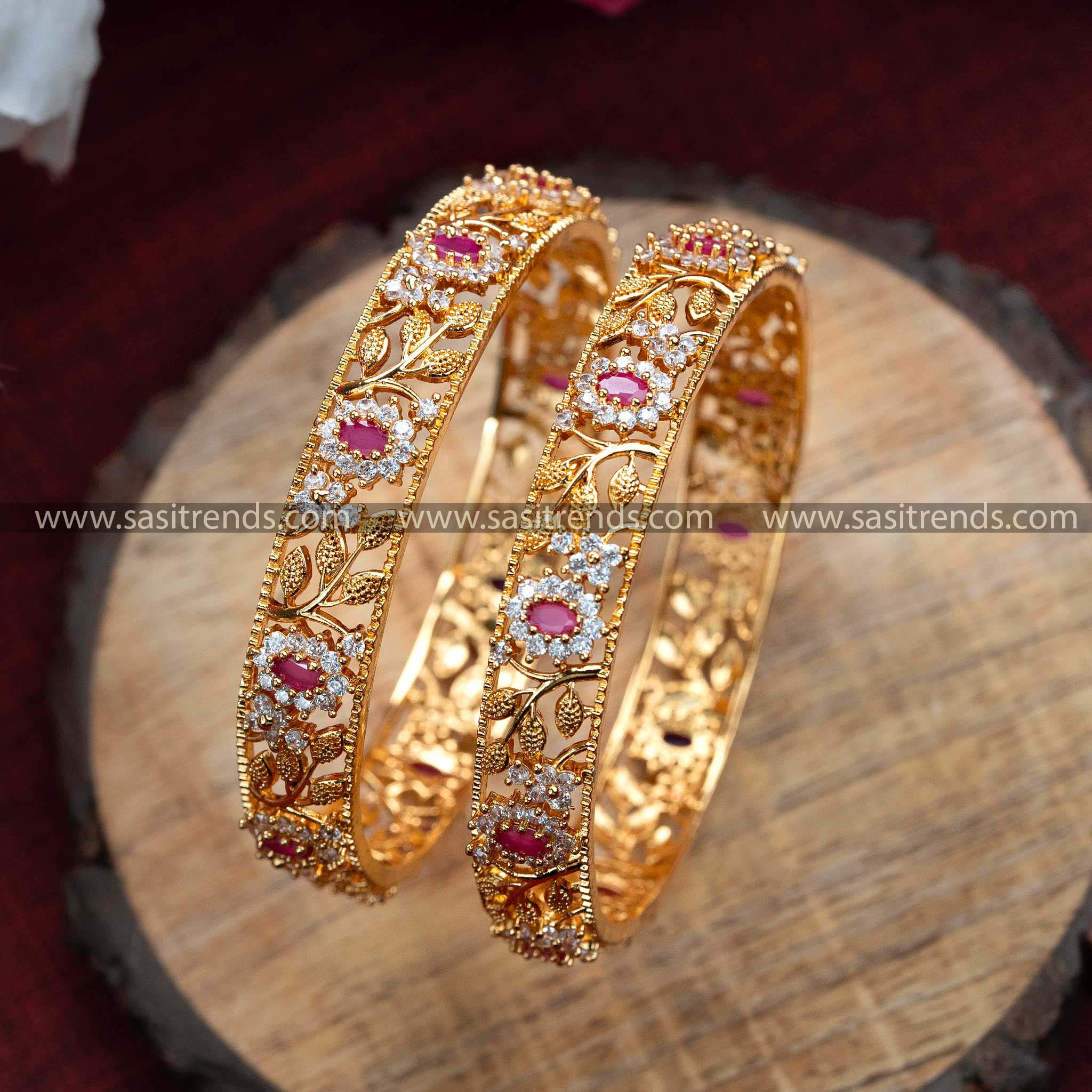 Elegant Micro Gold Plated White Ruby AD Bangles: Perfect Festive Jewelry!