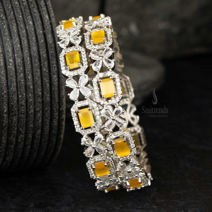 Sasitrends Floral Designer American Diamond Yellow Stone Stud Bangles Sasitrends Online Shopping