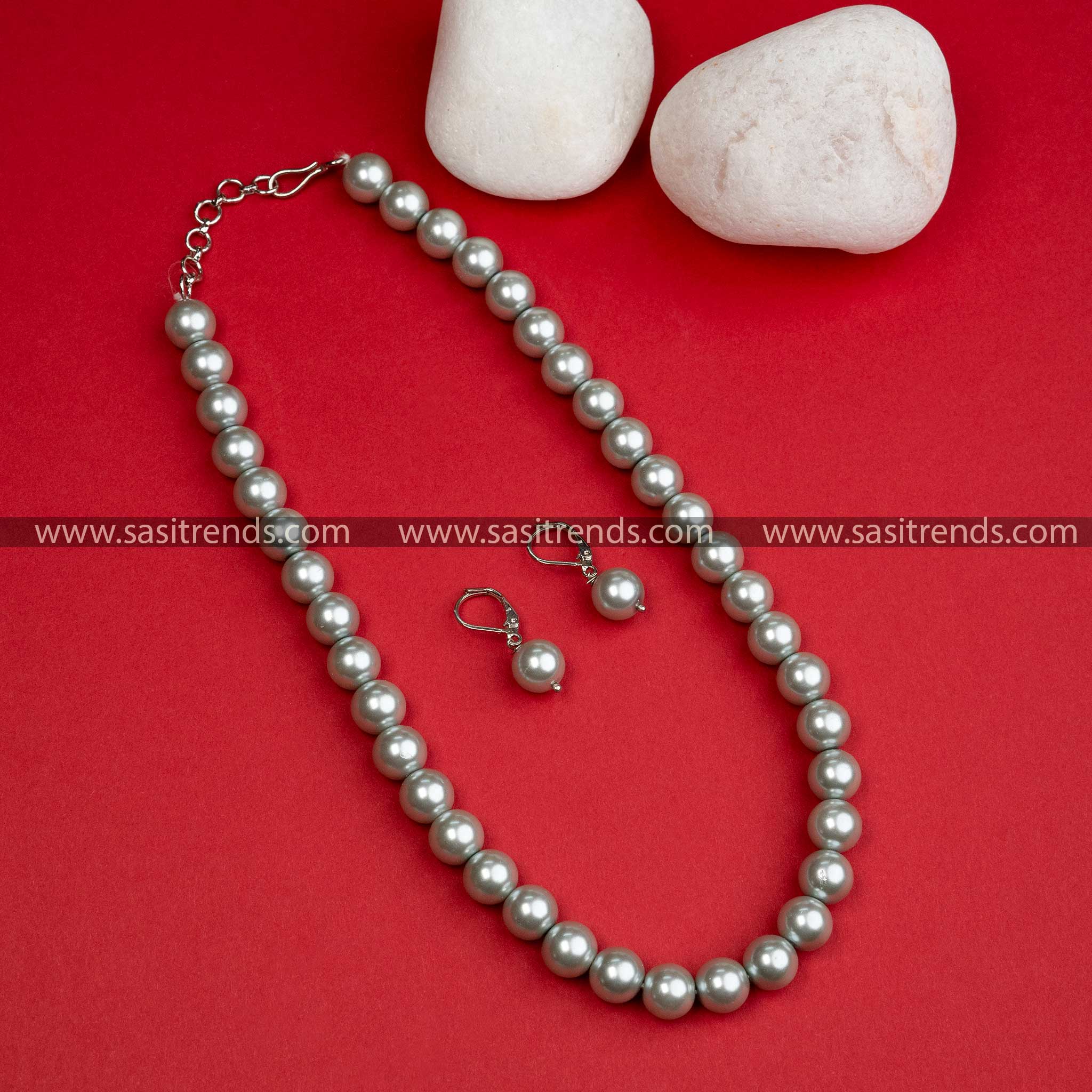 20-inch silver-grey pearl necklace with magnetic clasp - 88London