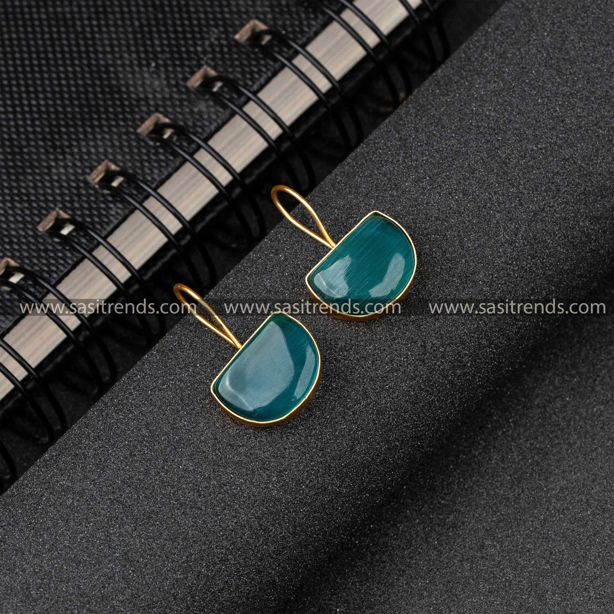 Elegant Gold Plated Monalisa Stone Earrings for Versatile Style Peacock-Green