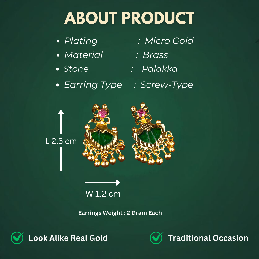 Stunning Micro Gold Plated Palakka Stone Studded Earrings Measurement Sasitrends