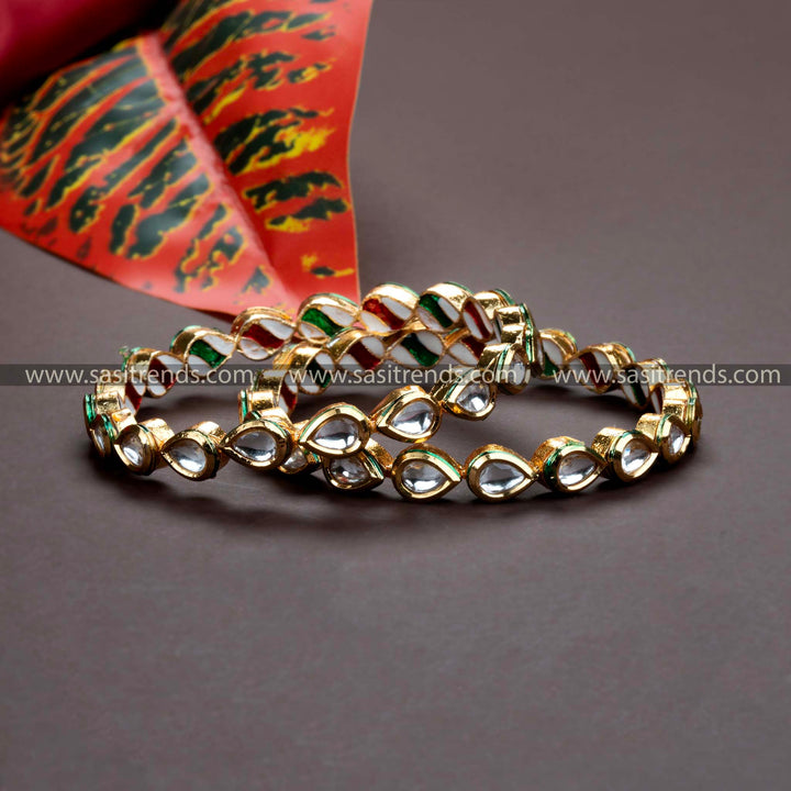 Stylish high gold plated kundan stone bangles for women - traditional jewelry for festive occasions.