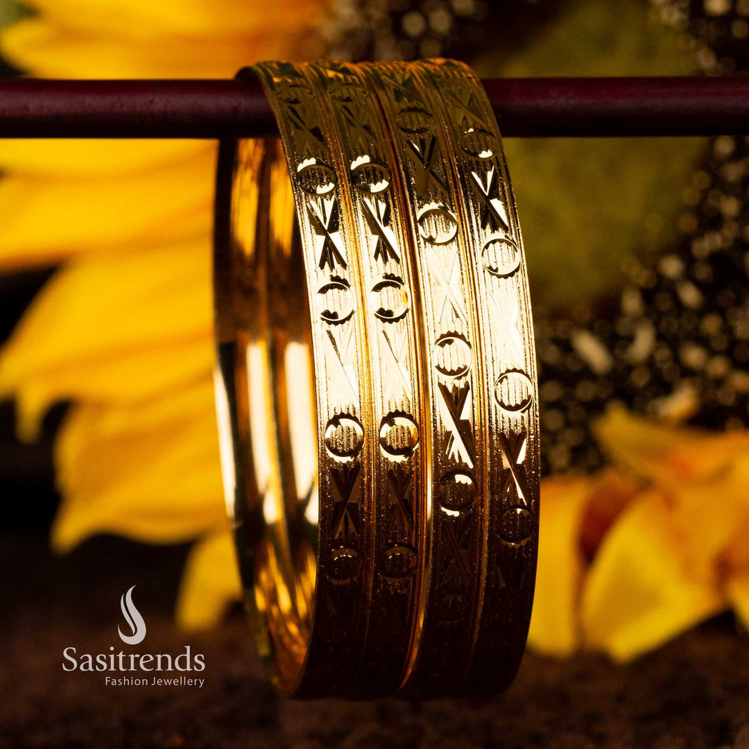 Micro Gold-Plated Designer Bangles Set with Geometric Patterns - sasitrends