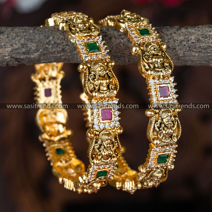 Temple Wear Lakshmi Matt Gold Plated Bangles Online