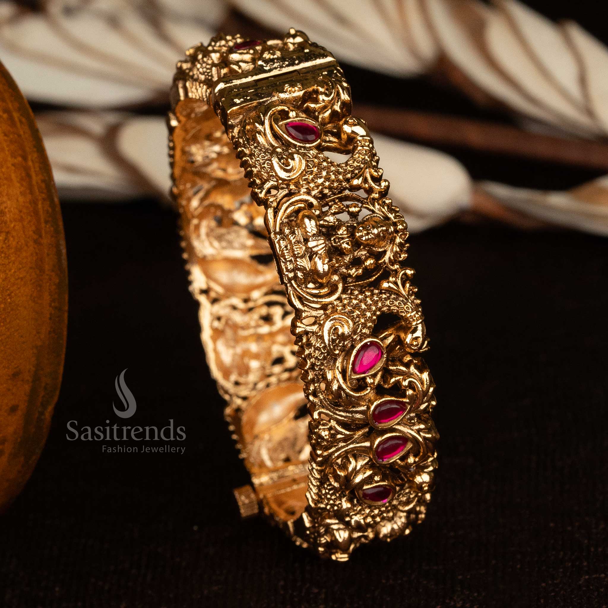 Luxurious temple jewellery screw-type kada bangle, ruby design for weddings - Sasitrends