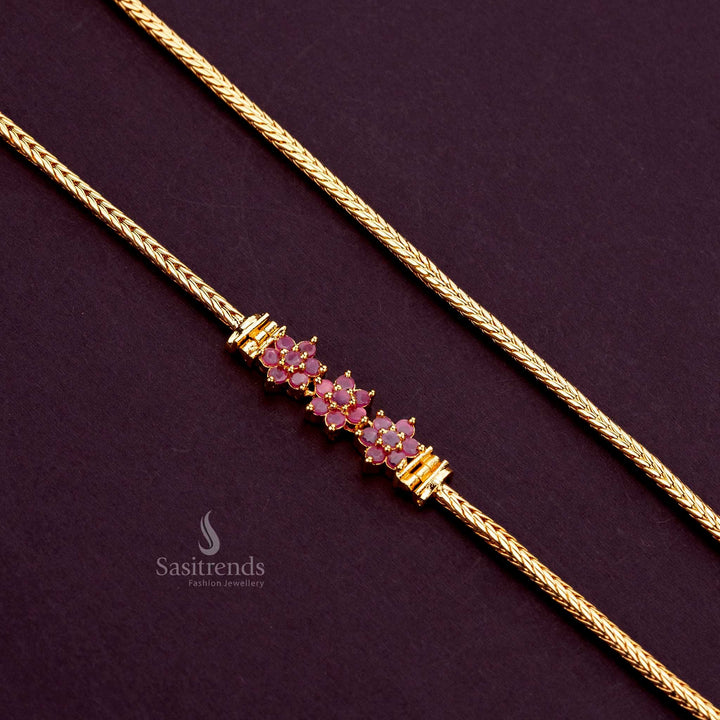 Beautiful ruby AD stone flowers adorn this micro gold-plated mugappu chain - Sasitrends