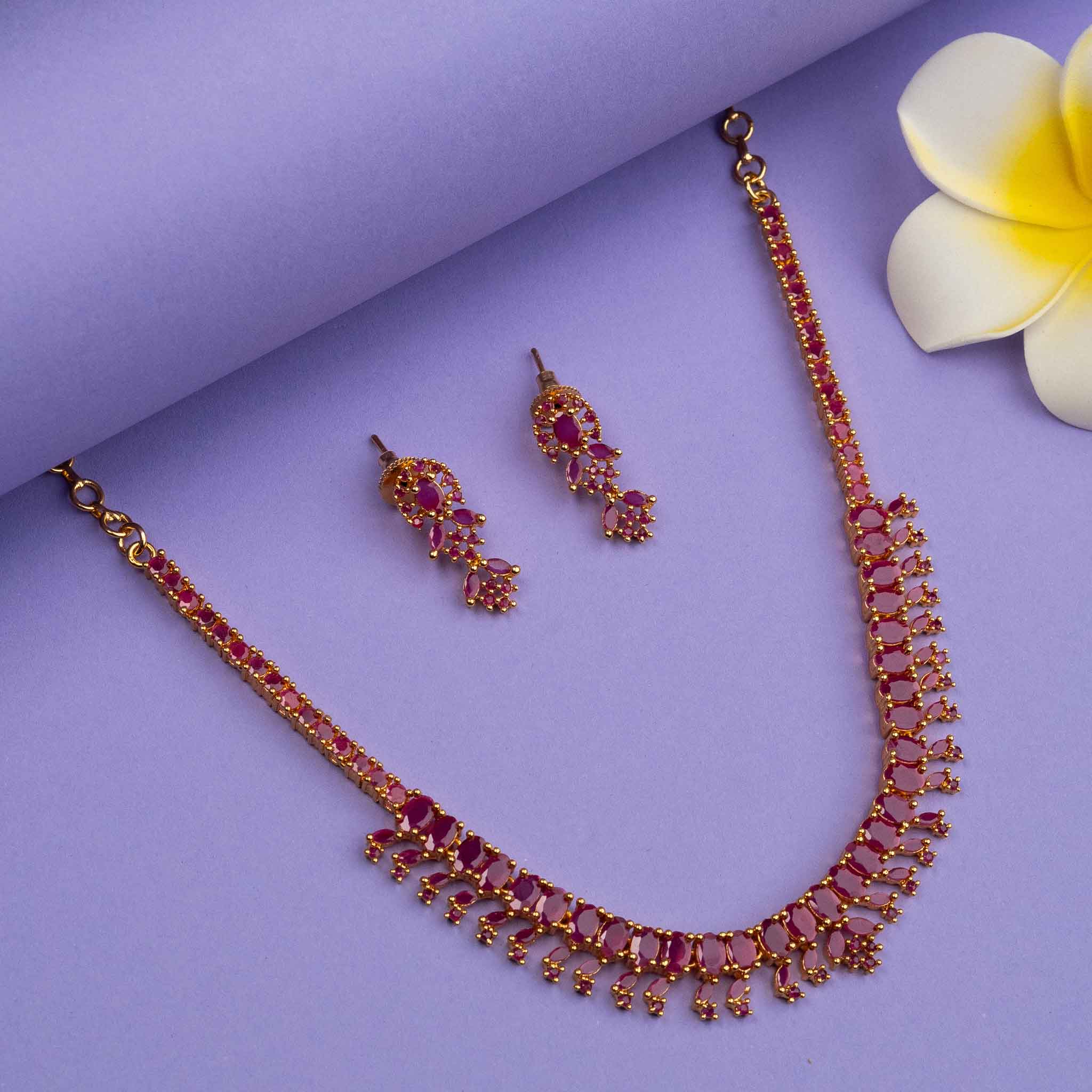 Radiant Ruby Gold Plated Necklace with American Diamond Stones