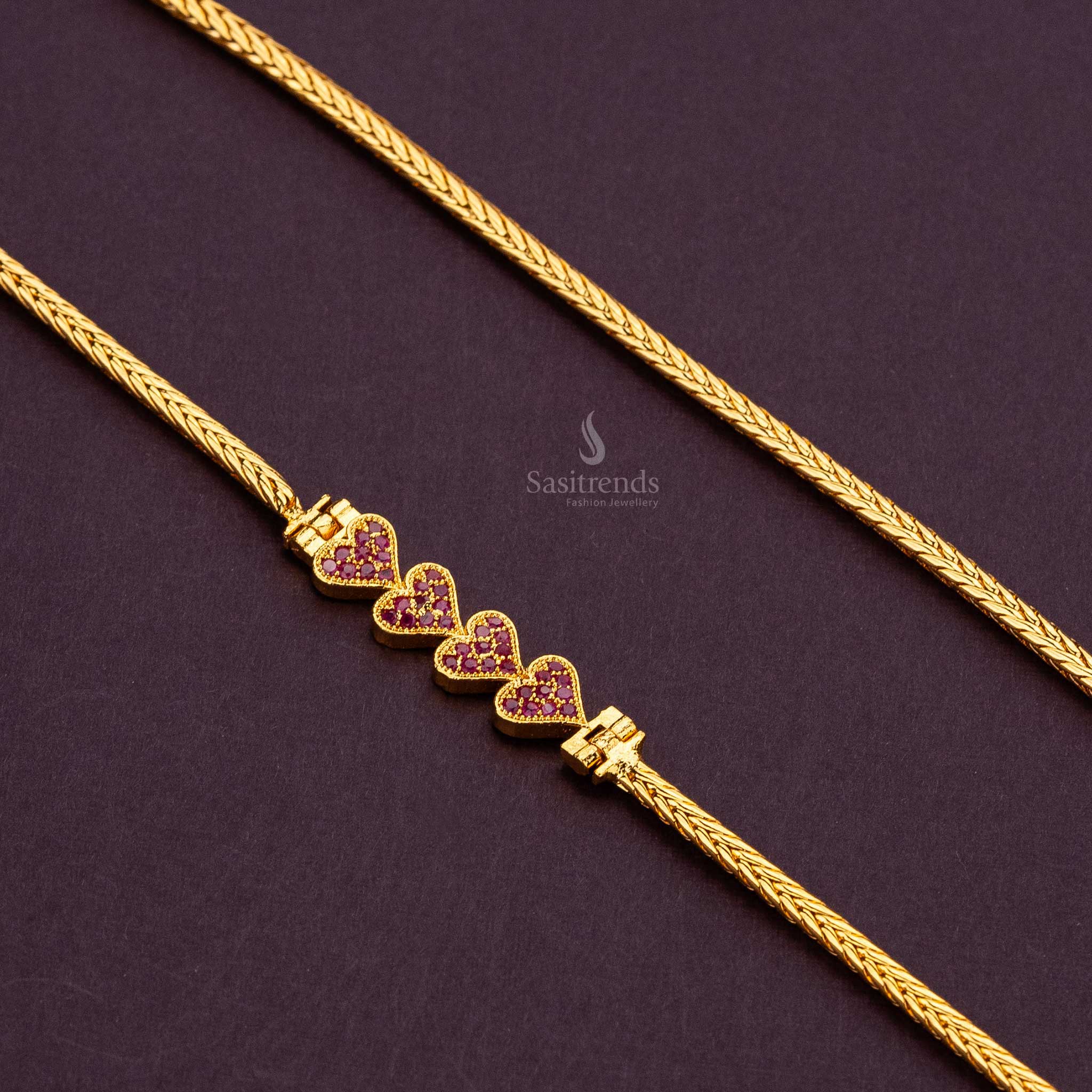 Beautiful 4 heart ruby stone mugappu chain, perfect for traditional sarees - Sasitrends