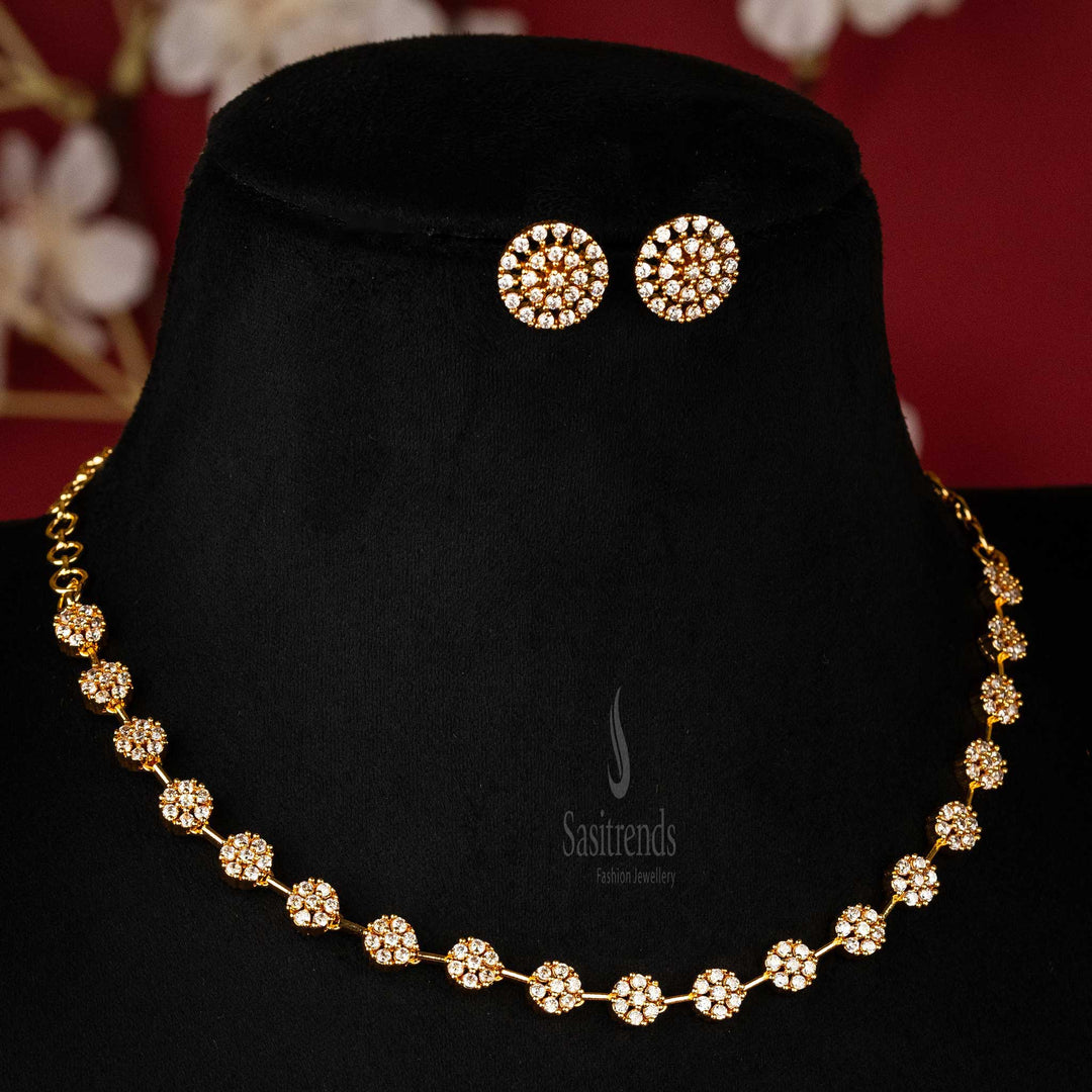 White Floral Jewellery Set with American Diamond Stones and Micro Gold Plating