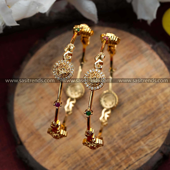 Latest Lakshmi Motif Bangle Pair with Micro Gold Plating and AD Stones