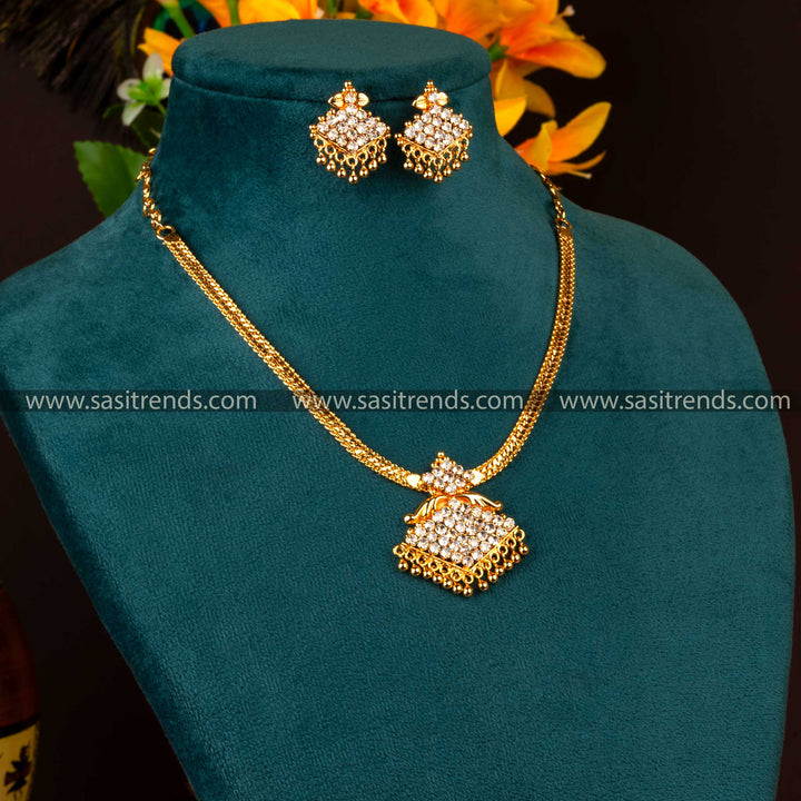 Traditional Micro Gold Plated Pendant Necklace Earrings Jewellery Set