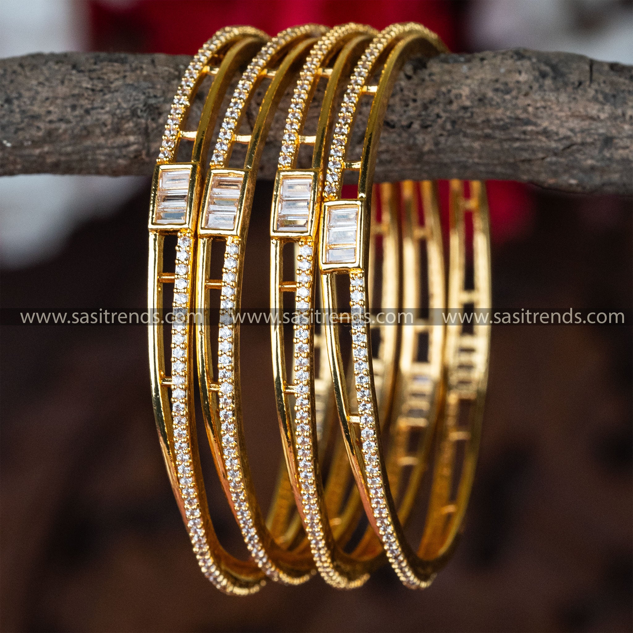 Traditional New AD Stone Studded Micro Gold Plated Bangles