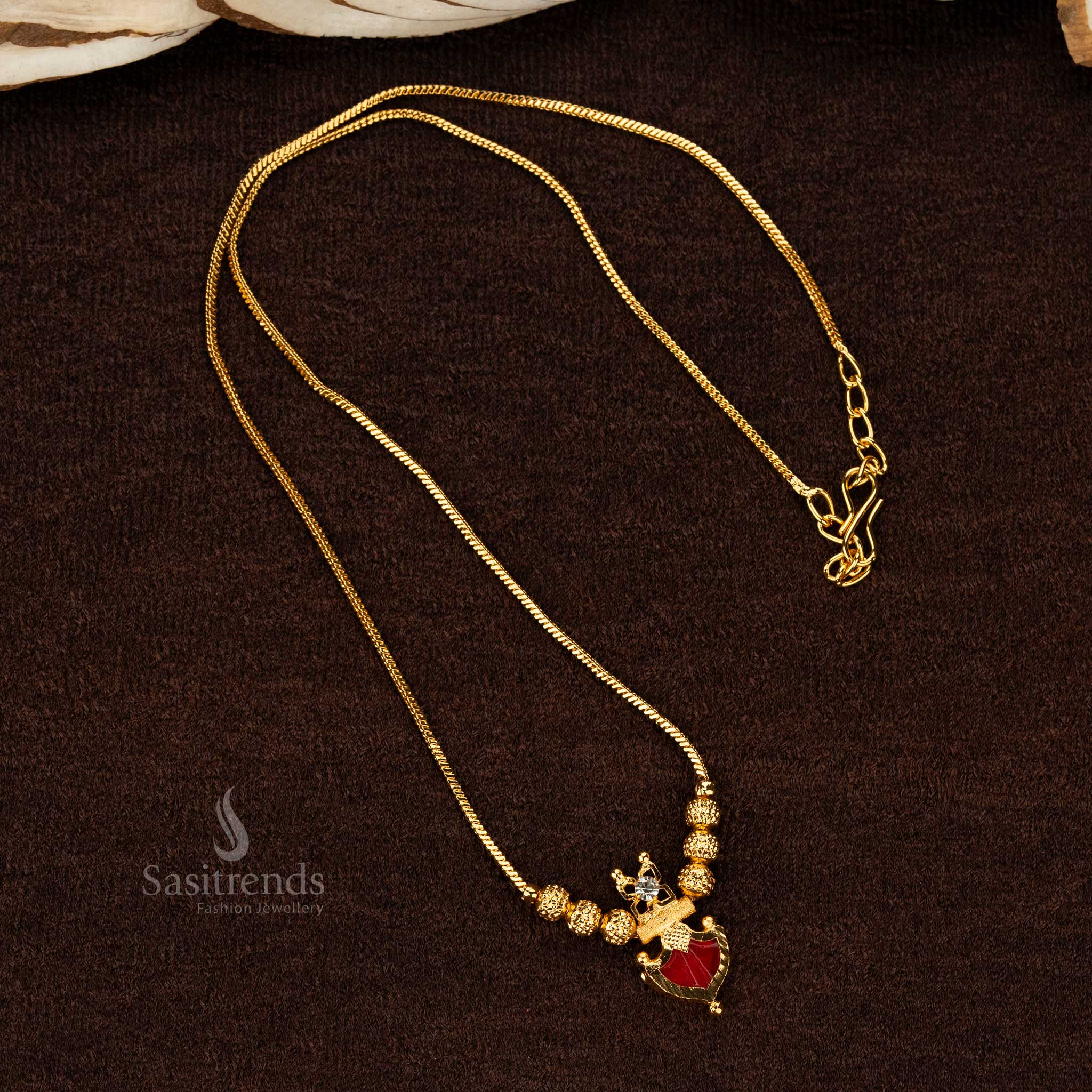 Guaranteed Micro Gold Plated Kerala Style Onam Red Palakka Necklace, Single Petal Design - Sasitrends