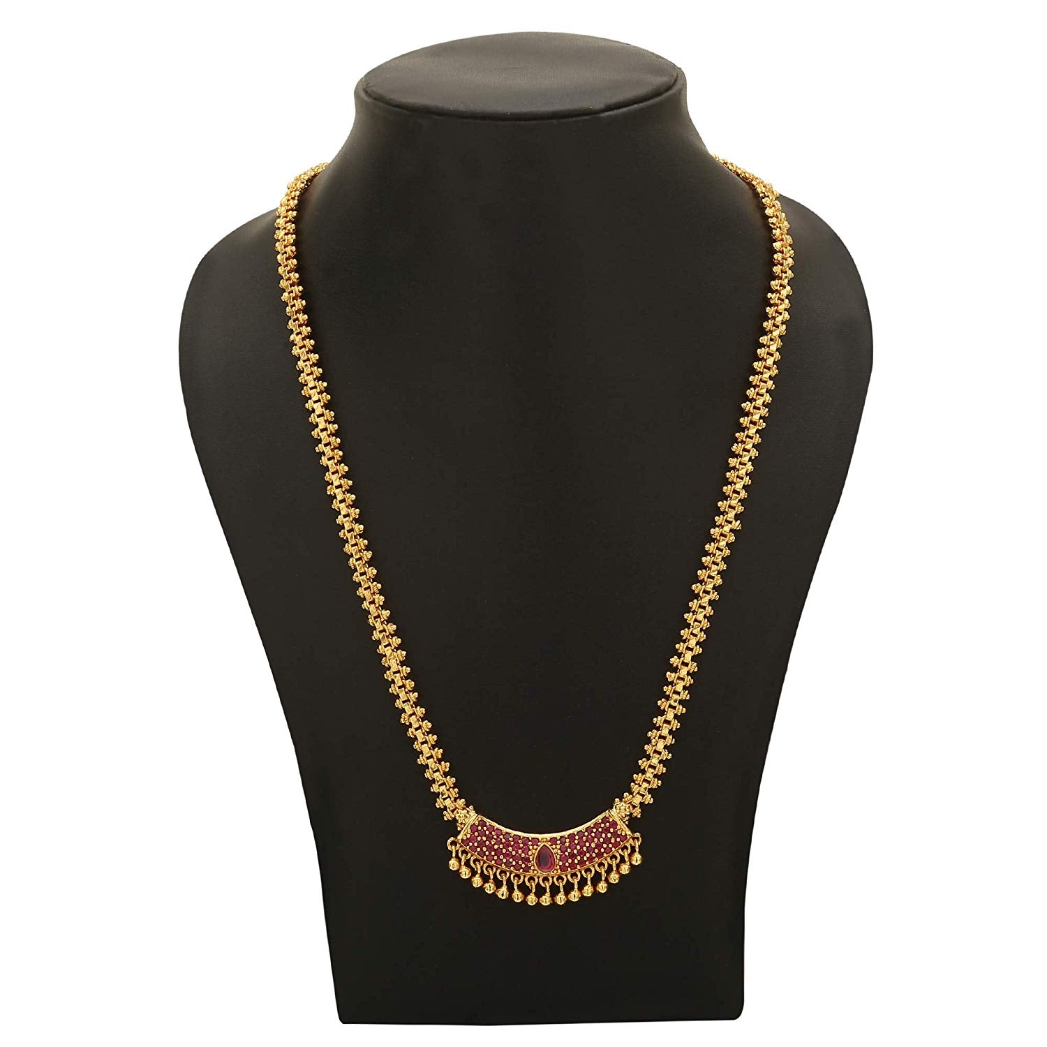 Traditional Micro Gold Plated Long Gajiri Chain with Pendant and AD Stones - Sasitrends - Sasitrends