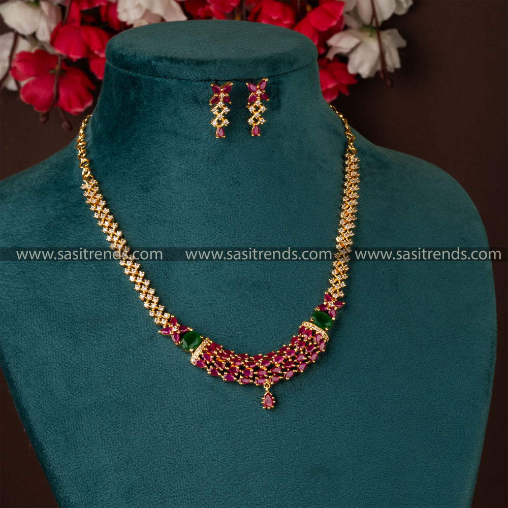 Traditional Micro Gold Plated AD Stone Studded Jewellery Set