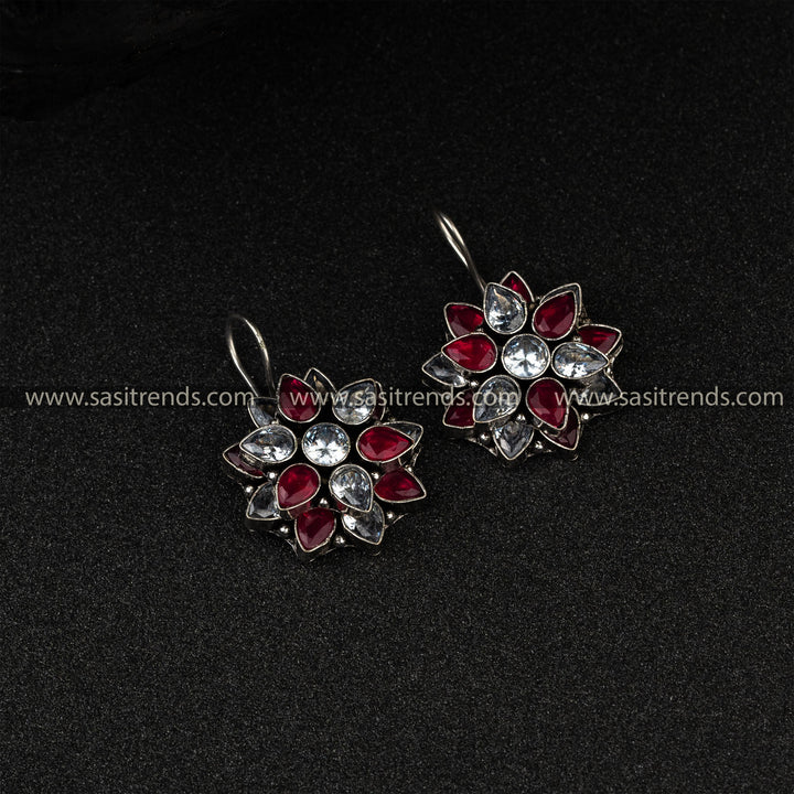 Traditional Wear Oxidised German Silver AD Earrings