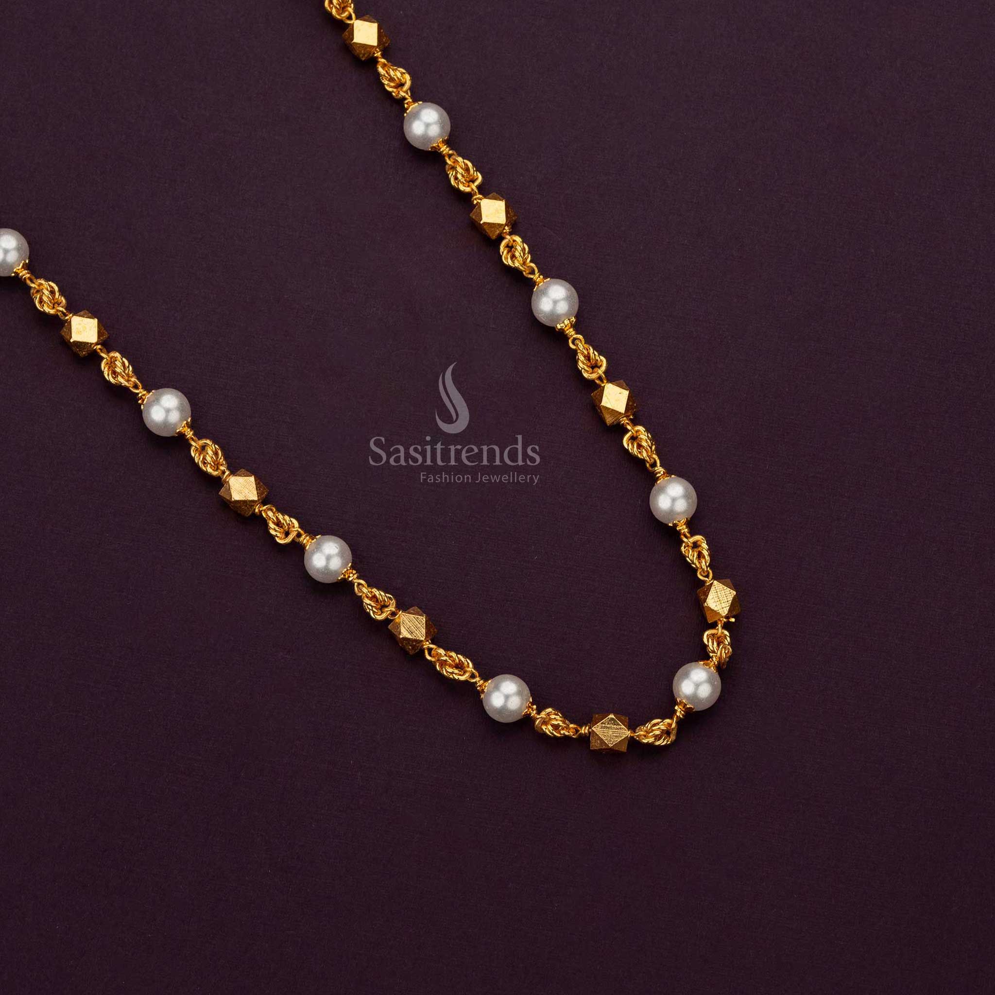 Attractive Micro Gold Plated Pearl Mala Chain - Sasitrends