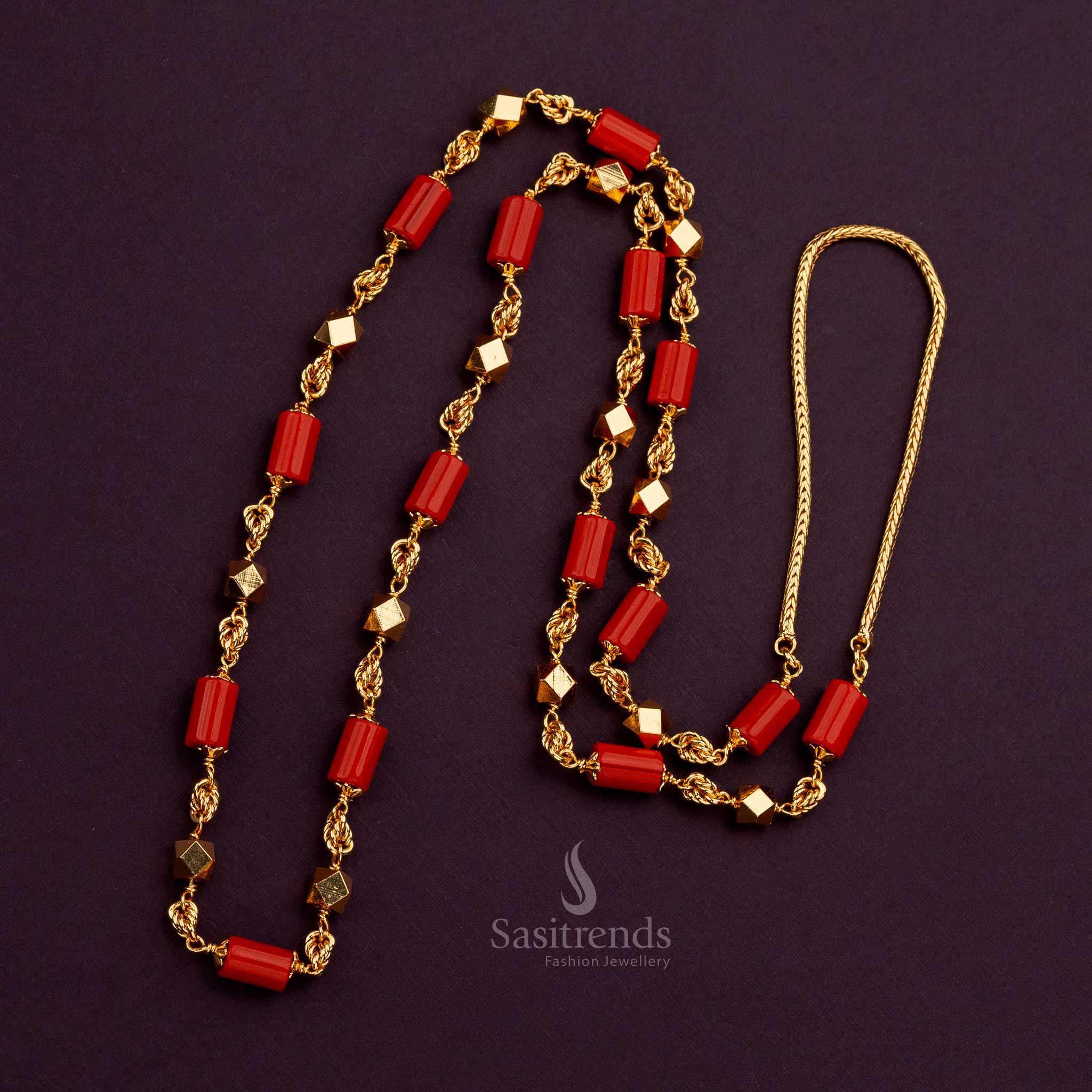 Exquisite micro gold plated chain with intricate red designs for festive occasions - Sasitrends