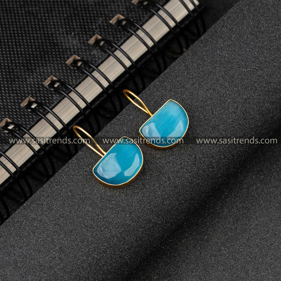 Trendy Brass Material Gold Plated Sky Blue Monalisa Stone Fish Hook Earrings 