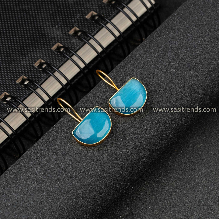 Latest Gold Plated Monalisa Stone Fish Hook Earrings For Office Wear - Sasitrends