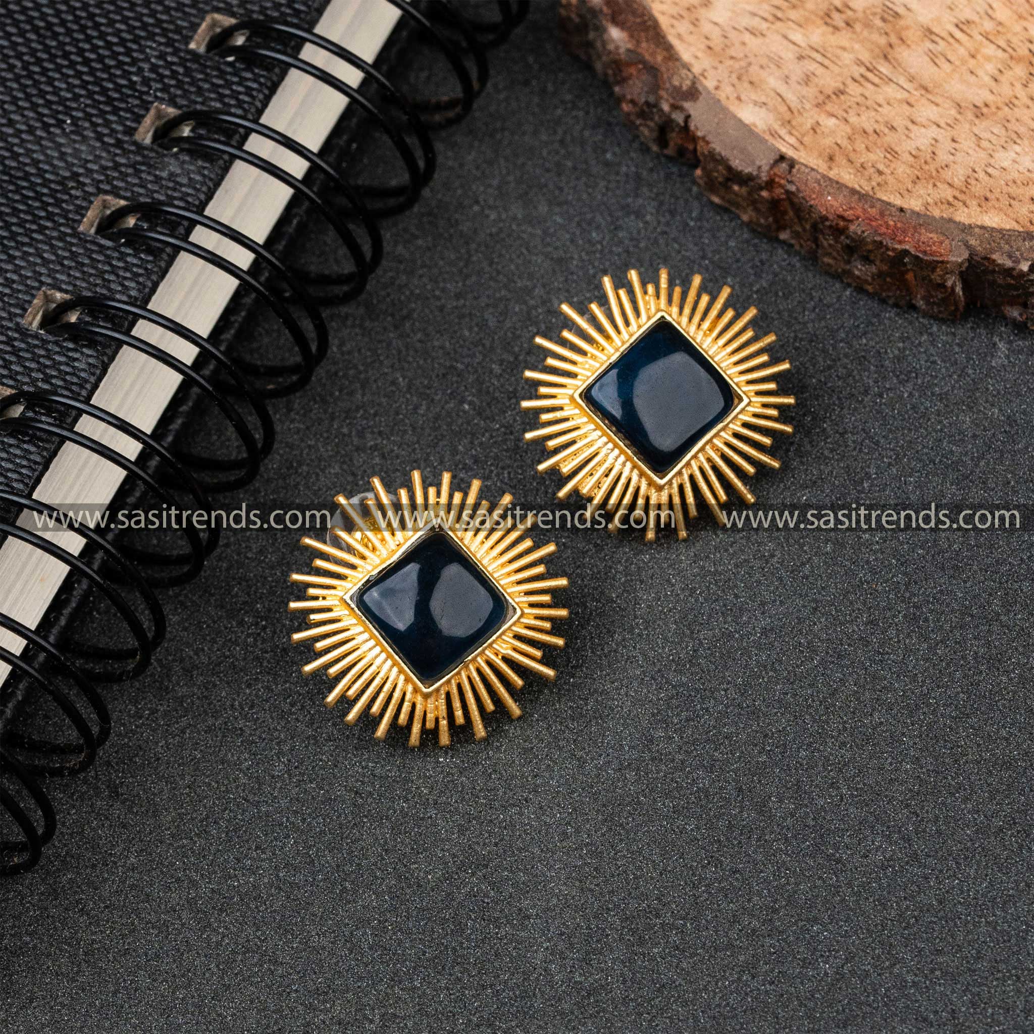 Sasitrends - Elegant Party Wear Gold Plated Monalisa Stone Feather Earrings - Sasitrends