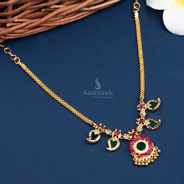 Charming Double Petal Mango Leaf Palaka Necklace - Gold Plated South Indian Jewelry - Sasitrends
