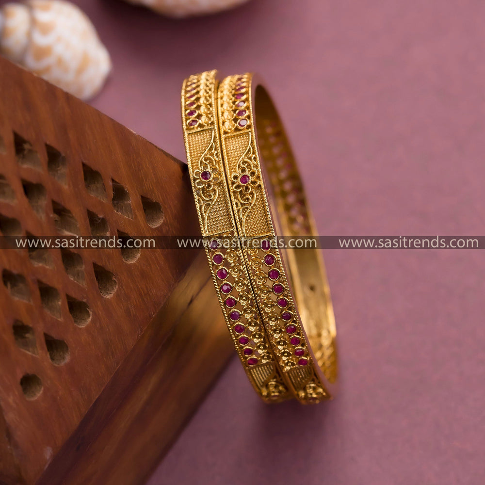 Beautiful Matte gold plated Ruby stone Bangles for traditional wear - Sasitrends