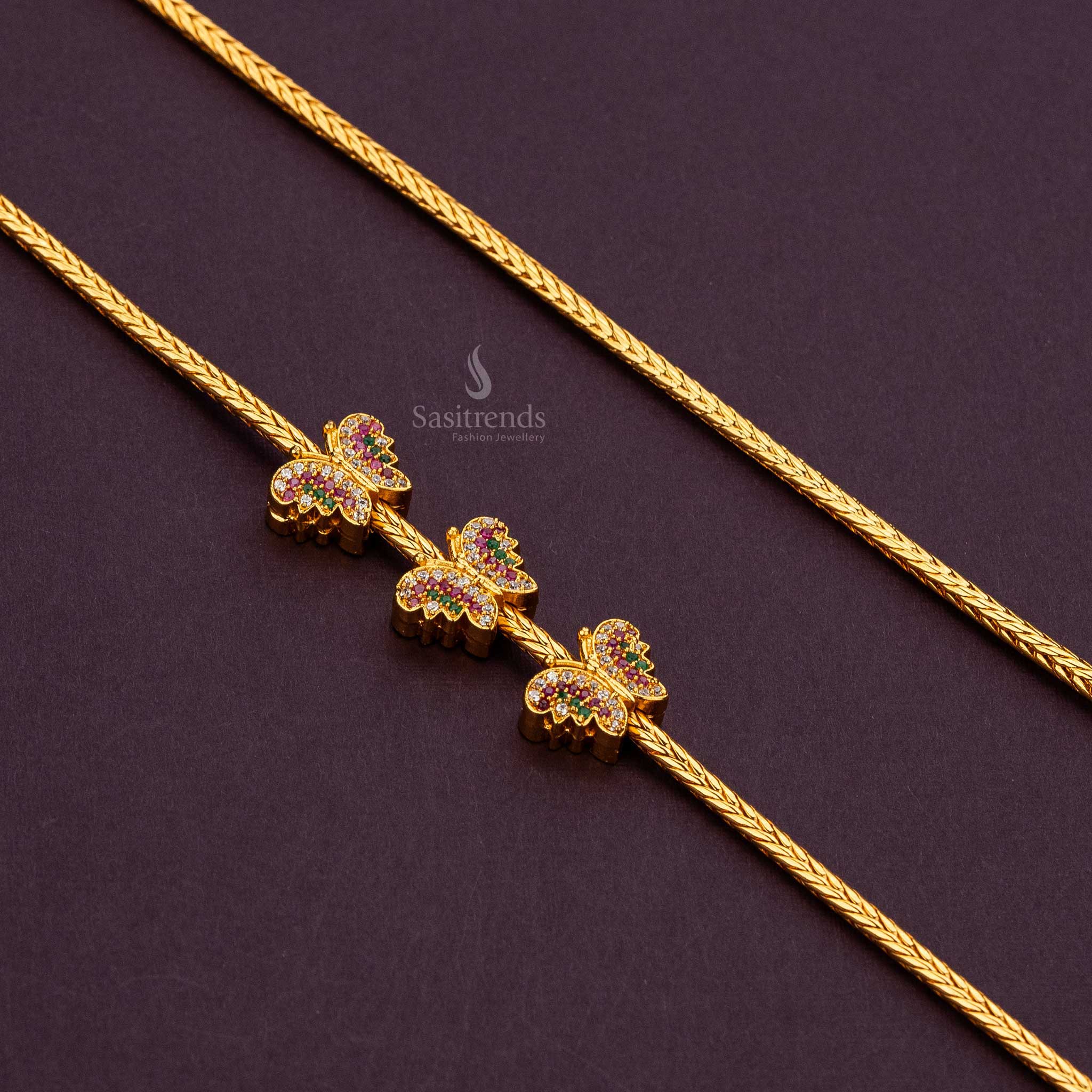 One Gram Micro Gold Plated Multi-Color Stone Butterfly Design Mugappu Chain – Sasitrends