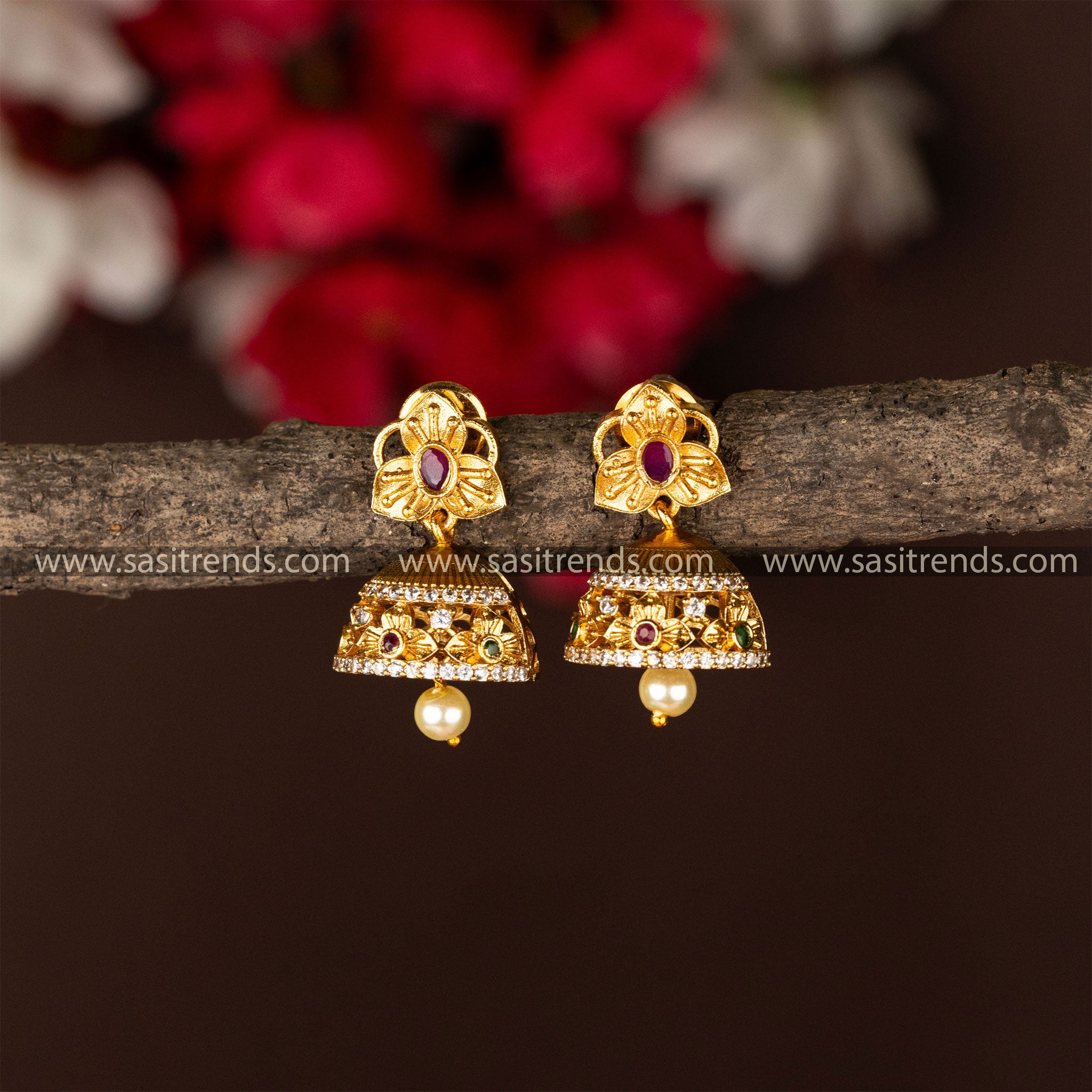 Classical Matt Gold Plated AD Stone Studded Jhumka Earrings