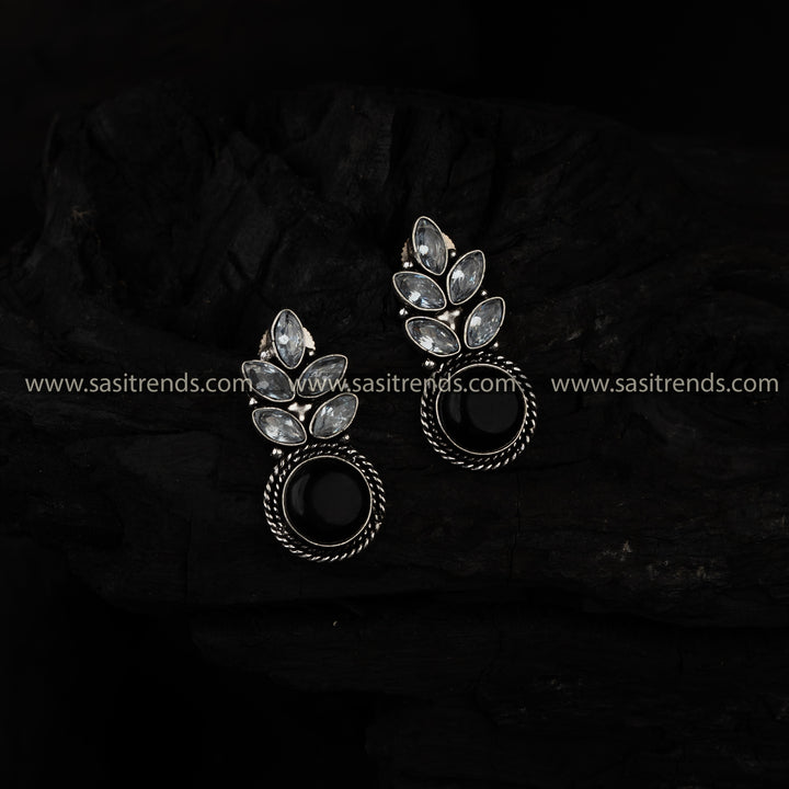 Trendy Oxidized German Silver Five AD Earrings