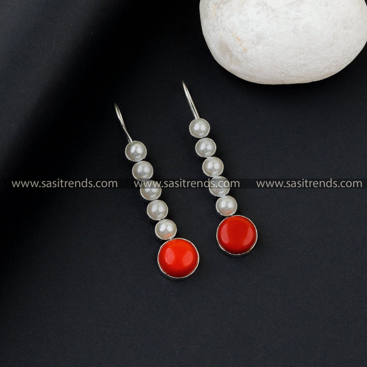 Trendy Round Stone Five Pearl Oxidised German Silver Earrings