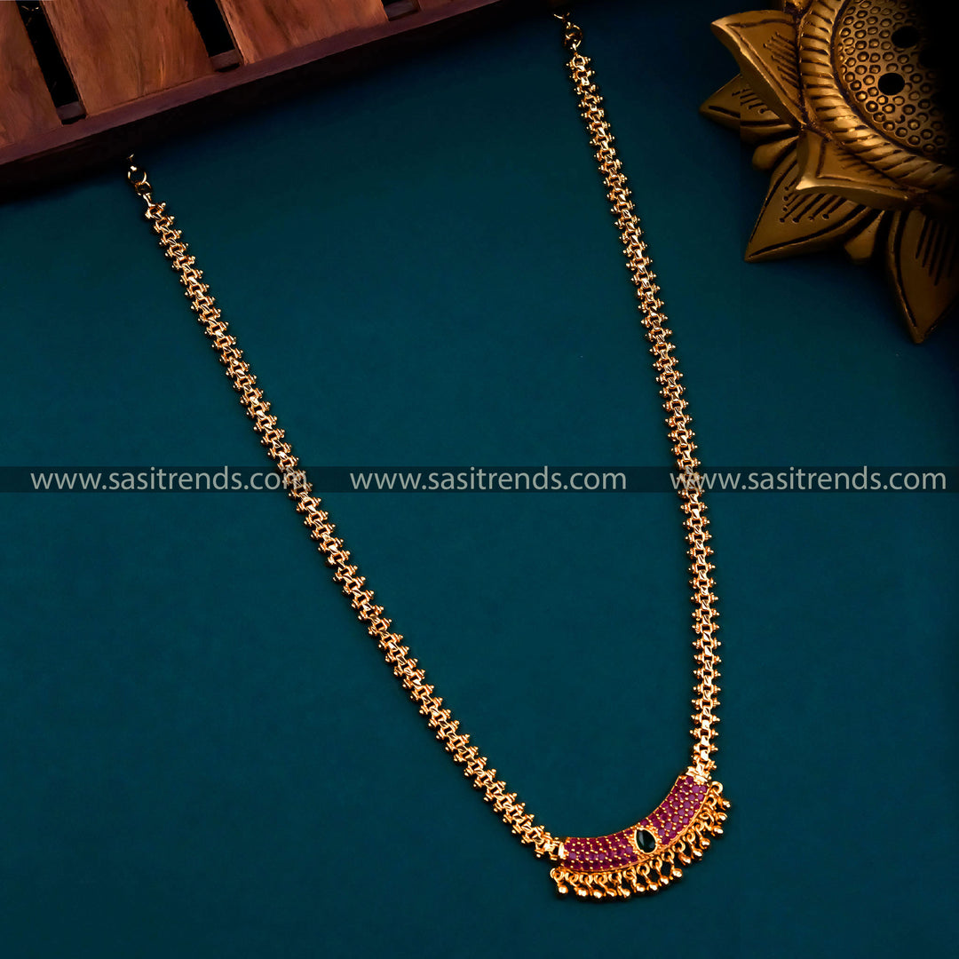 Traditional Gold Plated Pendant Gajiri Chain with AD Stones