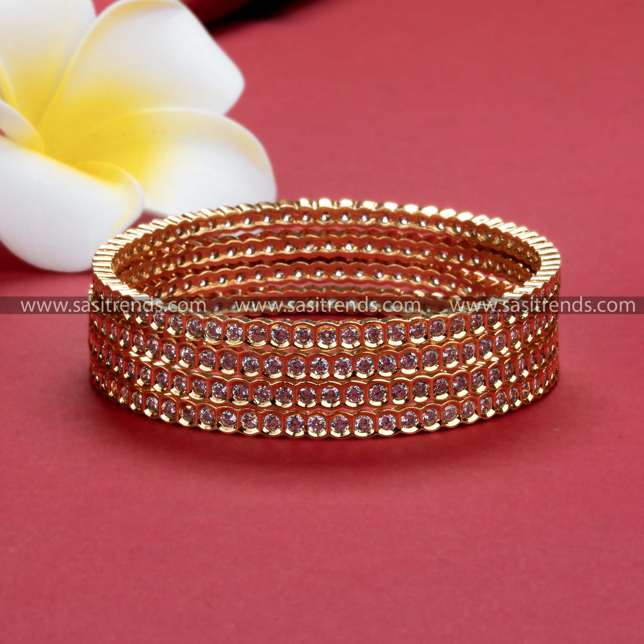 Micro Gold Plated AD Bangles - Floral American Diamond Jewelry for Women