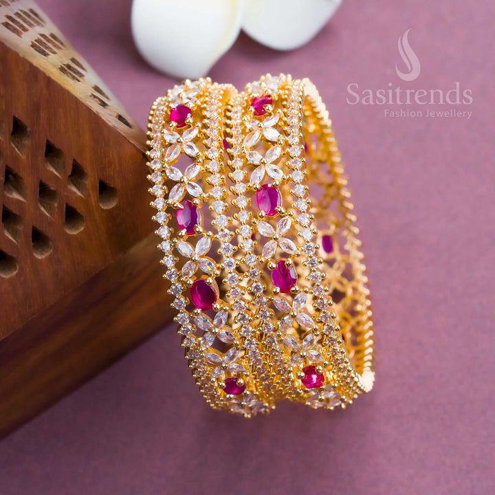 Traditional Micro Gold Plated AD Bangles with American Diamond Stones - Sasitrends