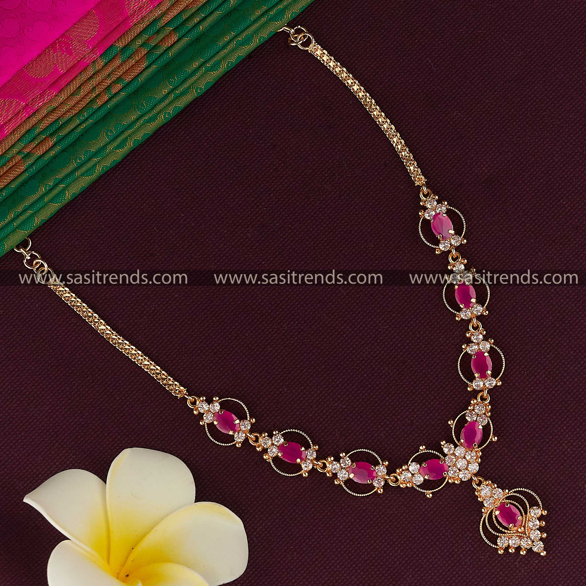 New Fancy Gold Plated Necklace with White American Diamond Stones - Latest Collection