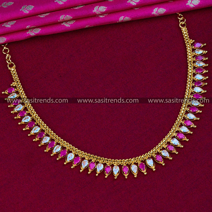 AD Studded White-Ruby Necklace: Classic Gold Plated Traditional Jewelry