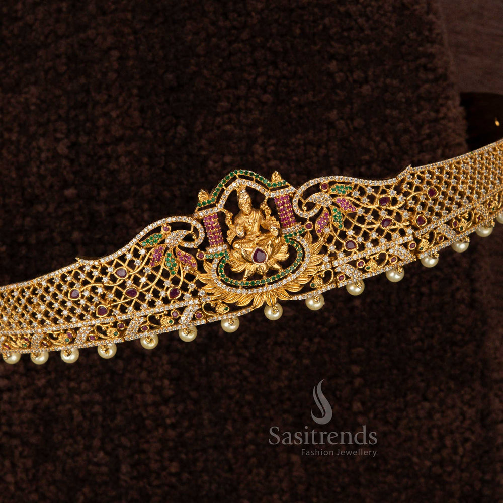 Traditional Mesh Pattern Hip Chain with Pearl Drops for Bridal Wear - Sasitrends