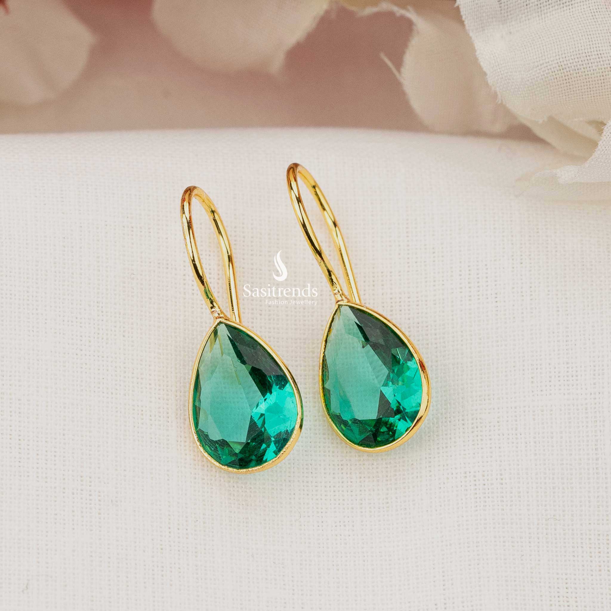 Aurora Gold Plated Aqua Blue Raindrop Earrings, Ideal for Party Wear