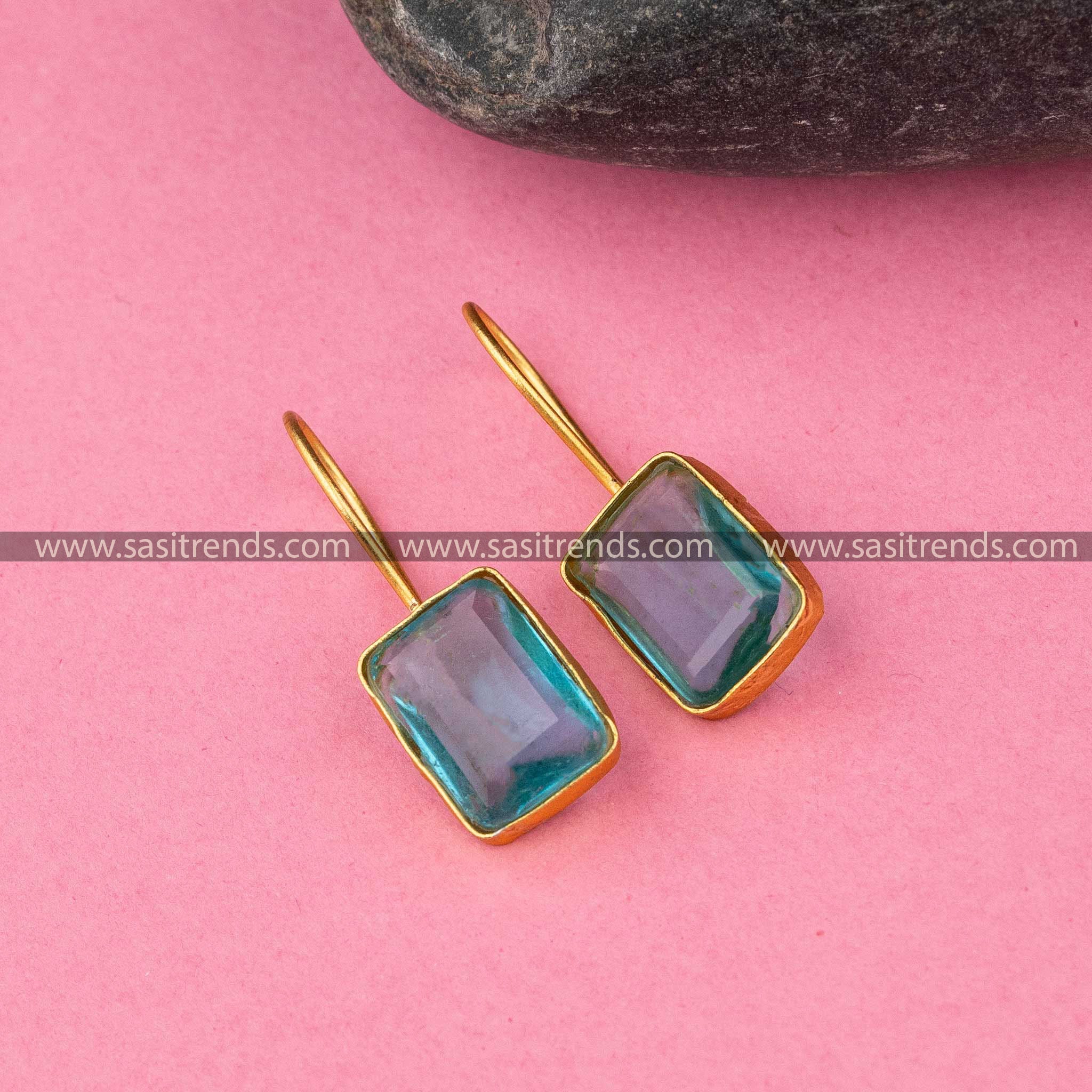 Attractive Blue Monalisa Stone Earrings Fish Hook Sasitrends Online 