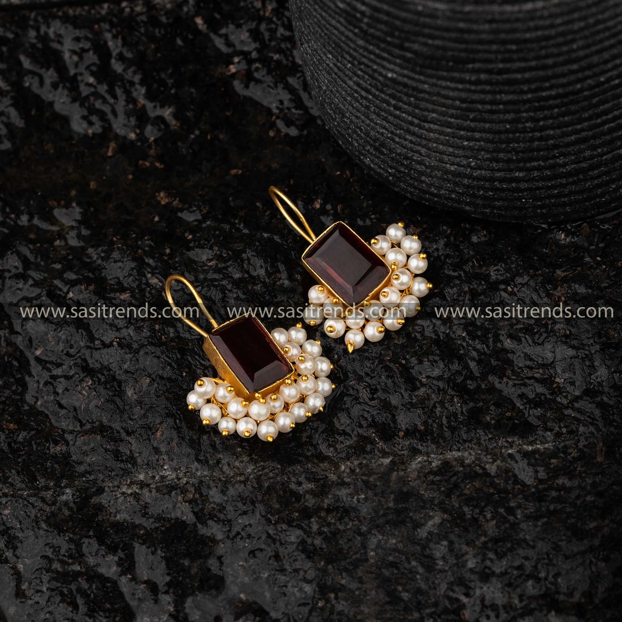 Attractive Gold Plated Red Monalisa Stone Earrings Sasitrends Elegance