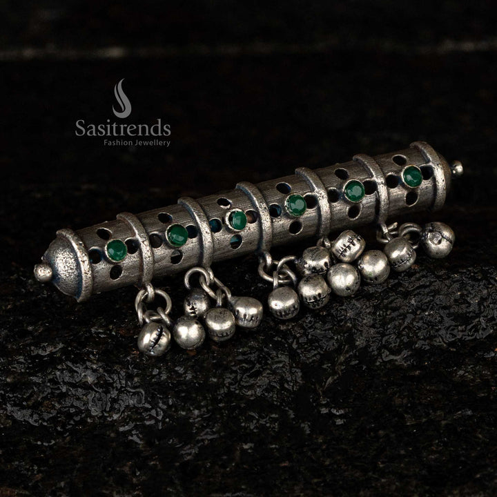 Adjustable oxidised ring with intricate Green floral cutout pattern. - Sasitrends  