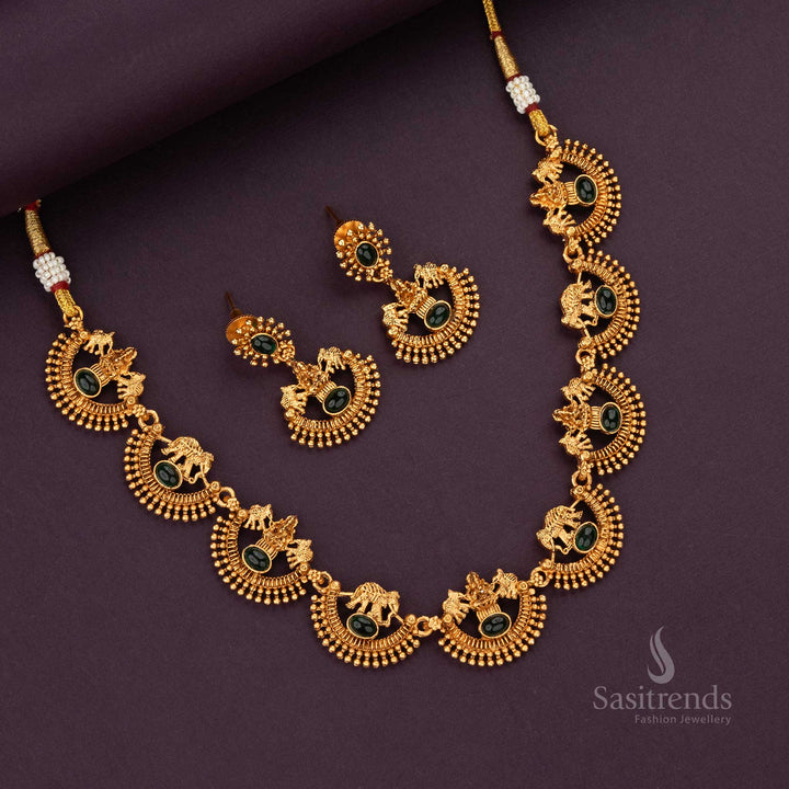 Stunning Classic Temple Matte Gold Plated Jewellery Set with Lakshmi and Elephant Motifs - Sasitrends